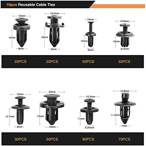 GOOACC 635Pcs Car Push Retainer Clips & Auto Fasteners Assortment -16 Most Popular Sizes Nylon Bumper Fender Rivets with 10 Cable Ties and Fasteners Remover for Toyota GM Ford Honda Acura Chrysler - Image 3