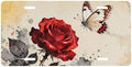Red Rose Watercolor Butterfly Cool Front License Plate 6x12 Inch