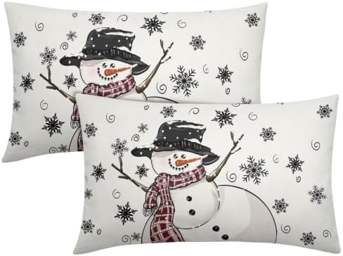 Sweetshow Winter Black Snowman Pillow Covers Set of 2 Linen 20x12 Inches by Sweetshow