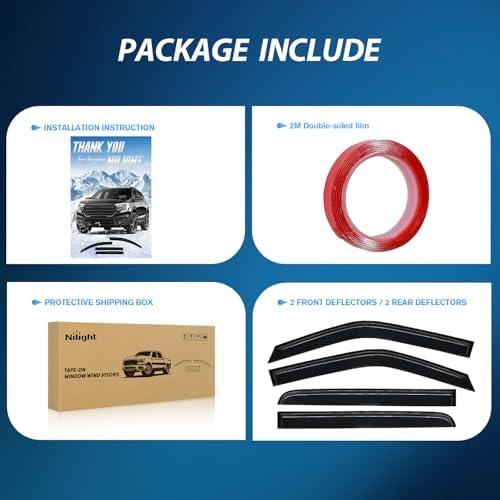 Nilight Tape-On Window Visors for Ford F-150 SuperCrew 2015-2020, 4PCS