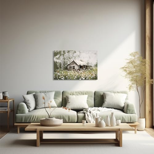 QIXIANG Farmhouse Old Barn Canvas Wall Art Vintage Rustic White Flower Landscape Pictures Prints for Living Room Bedroom Wall Decor (20.00" x 30.00", painting) - Image 2