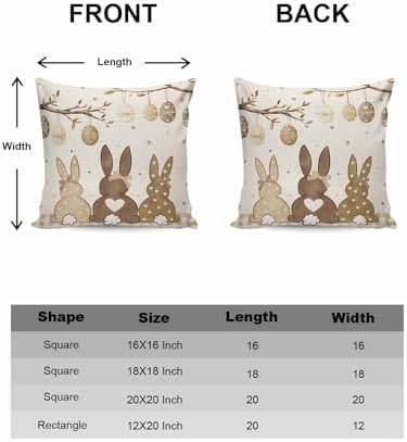 Easter Eggs Spring Bunny Tail Pillow Covers 20x20 inch Set of 2, Khaki Buffalo Plaid Decorations Outdoor Throw Pillow Covers, Cotton Linen Square Pillowcases for Sofa Couch Bedroom Patio Decorative - Image 6
