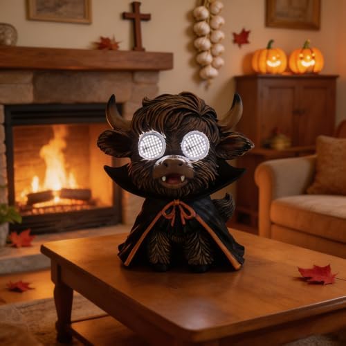 Halloween Highland Cow LED Statue, Vampire Cape Decor - Image 4