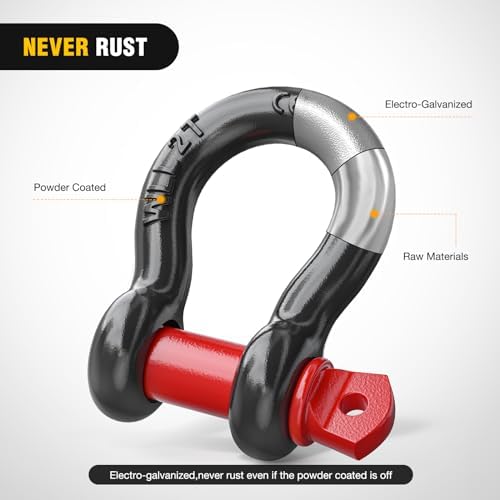 Nilight 4 PCS Small 1/2" D-Ring Shackles | 2 Ton (4409 lbs) Capacity Heavy Duty Off-Road Recovery Shackle Kit for Cars and Other Applications for Tie Downs Towing Black & red