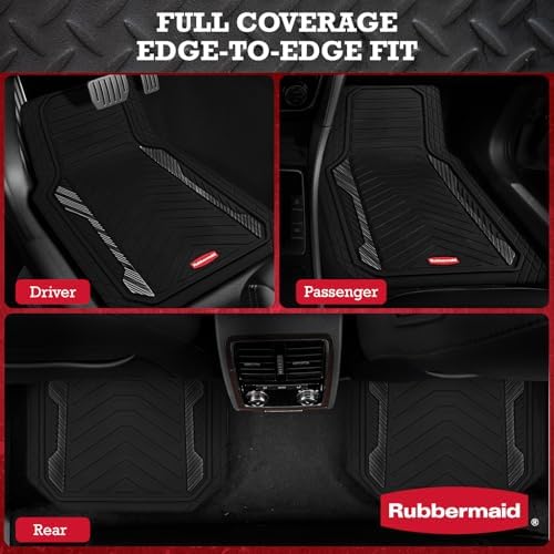 Rubbermaid Car Floor Mat, Heavy Duty All-Weather Car Mats Full Set with Dual-Tone Black Aluminum Inserts – Universal Fit, Anti-Slip Backing, Trim-to-Fit for Most SUV, Sedan, Van