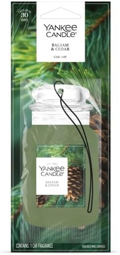 Yankee Candle Paper Car Jar Air Freshener, Hanging Car Freshener, Long Lasting Car Fragrance, Balsam & Cedar (Pack of 10)