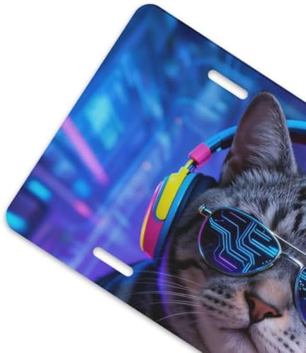 Cool Cat Glasses Neon Front License Plate 6" * 12" for Women