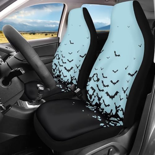 Aqua Black Bat Halloween Print 2 PCS Cool Graphic Car Seat Covers Unique Print Front Auto Seat Cover,Car Bucket Seats Protector Covers Universal fit for SUV Sedan Van