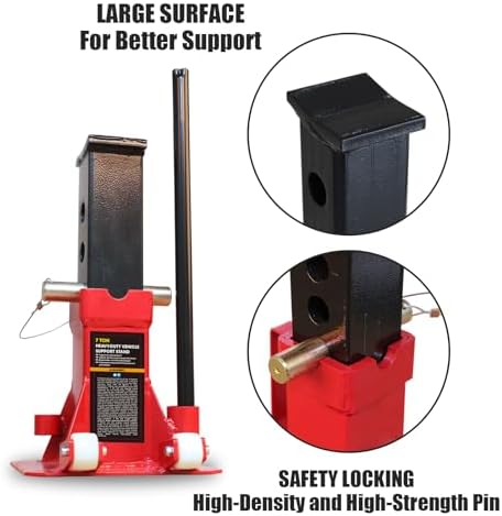 Big RED Torin 7 Ton Heavy Duty Jack Stands: Pin Style Jack Stand with 2 Casters and Handle, Easily Portable Car Stand for SUV, Trucks and Pick Ups - Red - Image 2