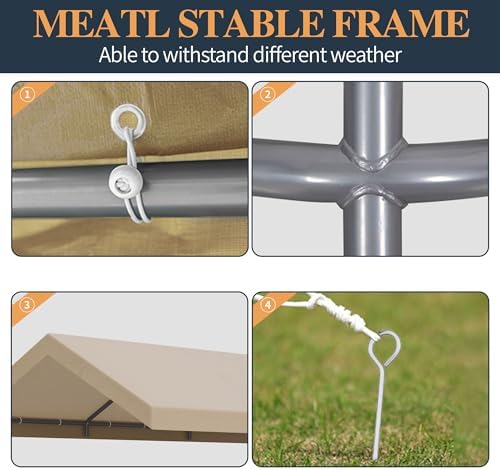 Shintenchi 10x20 FT Heavy Duty Carport,Khaki - Image 3