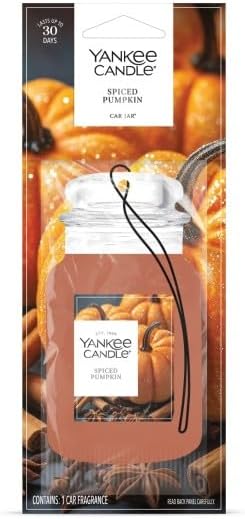 Yankee Candle Classic Paper Car Jar Air Freshener, Hanging Car Freshener, Long Lasting Odor Neutralizing Car Fragrance, Spiced Pumpkin (Pack of 6)