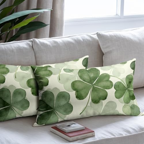 St Patricks Day Pillow Covers 12x20 Set of 2 Shamrock Throw Pillow Covers Rustic Spring Pillowcase Linen Decoration Farmhouse Soft Decorative Green Cushion Case Couch for Indoor Outdoor Home Decor - Image 7