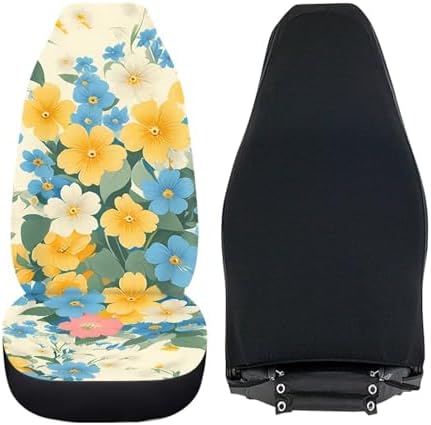 Daisy Car Seat Covers 2PCS Full Set, Rural Flower Field Marigold Universal Car Seat Protectors Auto Interior Decor, Countryside Marigold Interior Accessories Truck Van SUV