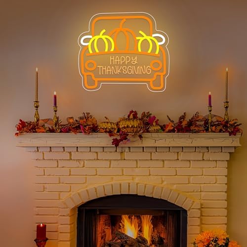 Fall Truck Neon Sign Thanksgiving Neon Light Dimmable Pumpkin Neon Light Sign Happy Thanksgiving Neon Sign for Autumn Wall Decor Kids Holiday Gift - Image 3