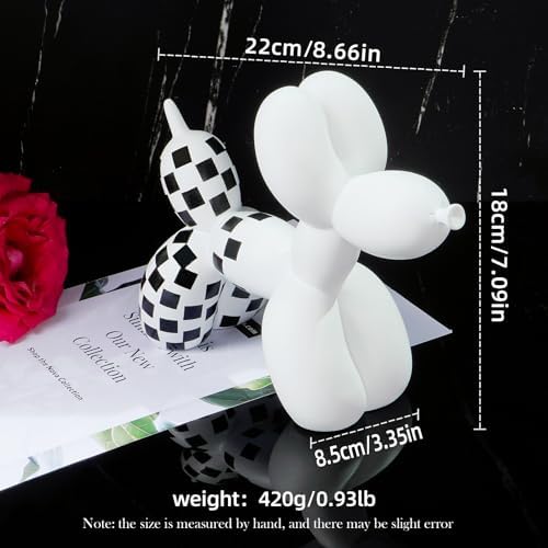 Notakia Black and White Checkered Racing Car Pattern Balloon Dog Statue Crafts Living Room Desktop Decorations,Handmade Modern Small Shelf Decor Animal Statue Ornament Home Decor (Big White Dog) - Image 2