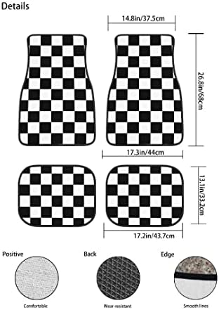 Plaid Car Floor Mats Set of 4,Geometric Checkered Plaid Pattern Vehicle Front Rear Carpets Mats Black White Car Floor Rugs Non-Slip Auto Foot Mats Car Accessories Universal Fit for Car SUV Truck Van