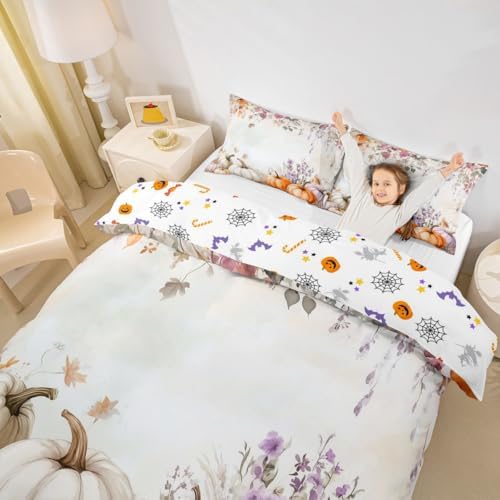 Erosebridal Happy Thanksgiving Bedding Set Toddler Size,Fall Pumpkin Harvest Comforter Cover for Kids Teen Adult, Maple Autumn Leaves Duvet Cover Rustic Farmhouse Quilt Cover Country Bedroom Decor - Image 2