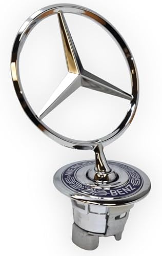 Mercedes Benz Genuine Vehicle Hood Star Emblem Badge (140-880-02-86, Chrome and Blue Laurel Wreath)