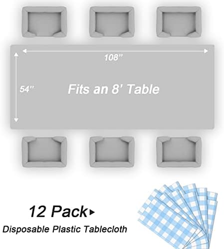 QIKSION 12 Pack Blue Gingham Tablecloth, Blue Checkered Plastic Table Cloth - Image 2