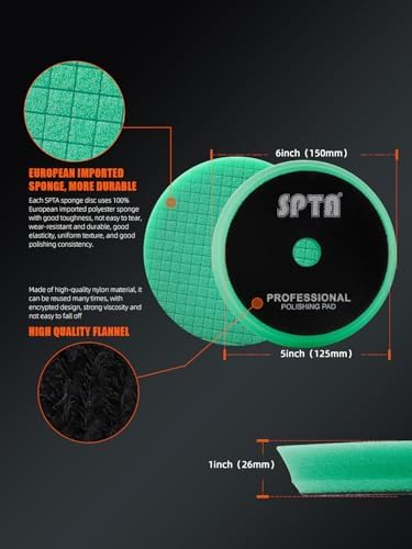 SPTA 10 Pcs Detailing Set,5Pc Buffing Polishing Pads,1 Microfiber Finish Pad,1-16 oz Cleaner,1 Conditioning Brush,2-16"16" Microfiber Towel for Dual Action & Rotary Polishers,5inch (125mm) (Pack of 6) - Image 2