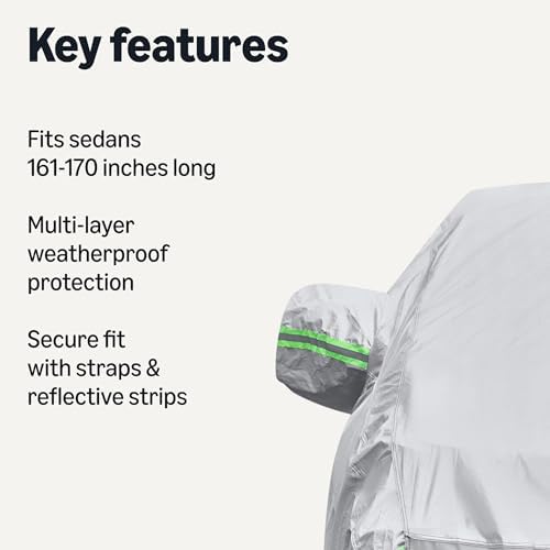 Amazon Basics Full Car Cover, Fits Vehicles 161-170", Silver