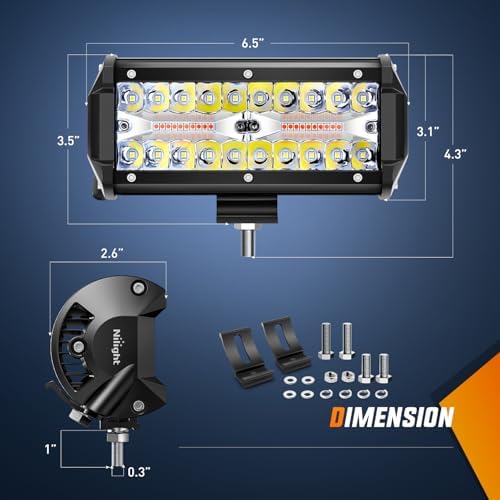 Nilight 6.5Inch Off-Road LED Light Bar White Amber 3 Lighting Modes
