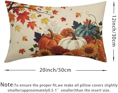 Fall Pumpkin Pillow Covers 12x20 Inch Set of 2, Autumn Blue Orange Throw Pillow Covers Harvest Thanksgiving Lumbar Pillowcase, Maple Leaf Decorative Seasonal Cushion Case Couch for Outdoor Home Decor - Image 4