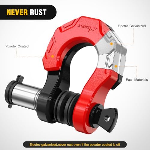 Nilight 2 Pack 3/4" D-Ring Separate Shackle 45,000 Lbs Break Strength | Includes 7/8" Lock Pin, Isolators and Washers Off Road Recovery, for Tow Strap Winch Truck Vehicle Black&Red