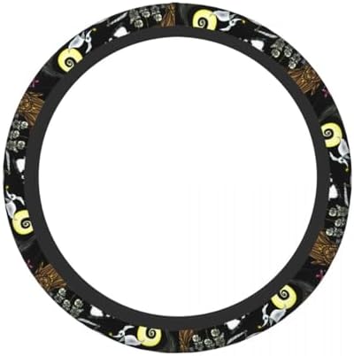 Halloween Jack and Sally Horror Nightmare Christmas Steering Wheel Cover for Women, Neoprene Anti-Slip Universal 15 inch Car Steering Wheel, Anime Car Accessories for Vehicle SUV (Xmas 5)