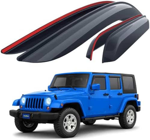 Goodyear Shatterproof Window Deflectors for Jeep Wrangler JK 2007-2018, Tape-on Rain Guards, Window Visors, Vent Deflector Visor, Car Accessories, 4 pcs. - GY008943