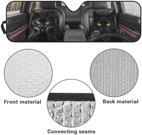 Renewold Funny Black Cat Driving Automotive Windshield Sun Shade for Jeep Wrangler JK JKU JL JLU 1997-2023 Gladiator JT Sun Shield Cover Keep Cool Window Shades Car Sun Visor Front Windshield Sunshade