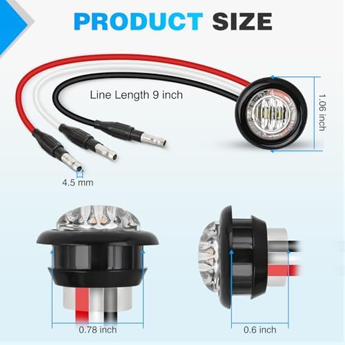 Nilight 3/4 Inch Dual Color Marker Light Red Brake White Clearance Lights