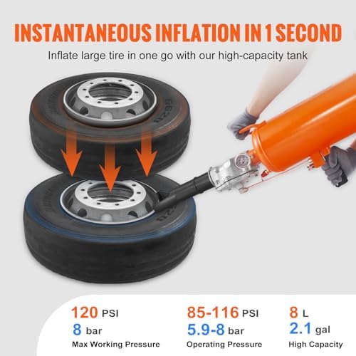 VEVOR Tire Seater, 2.1 Gal/8 L Air Tire Blaster, 120 PSI Handheld, Portable Tire Inflator Tool, 85-116 PSI Operating Pressure for Tractor Truck ATV Car and Automobile Repair - Image 3