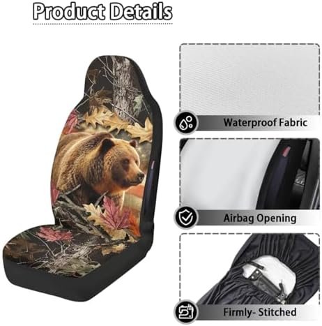 Bulopur Waterproof Car Seat Covers Front Seats Brown Bear Car Seat Cover Protector de Air Bag Compatible Auto Interior Cushion Cover Western Car Accessories Set