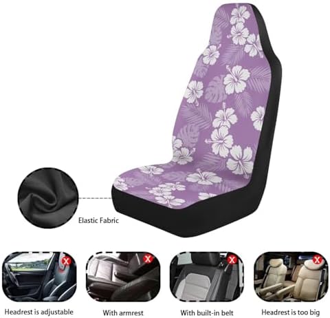 Hawaiian Florals Front Car Seat Cover Hibiscus Automobile Front Seat Covers Set of 2 Stretch Polyester Fabric Cover Universal Fit for Cars SUV Sedans