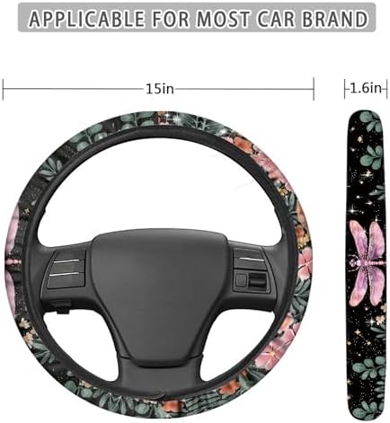 12 Pcs Dragonfly Car Seat Covers Full Set Moon Stars Flower Cottagecore Dragonfly Front Back Seat Cover,Fit Most Cars, Truck,Elastic Steering Wheel Cover Seatbelt Keychain Armres Pads Decor