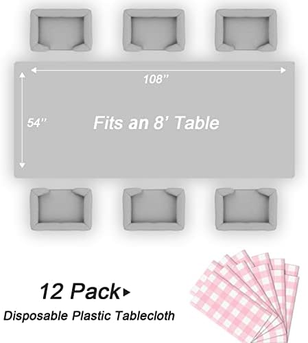 QIKSION 12 Pack Pink Gingham Tablecloth, Pink Checkered Plastic Table Cloth - Image 5