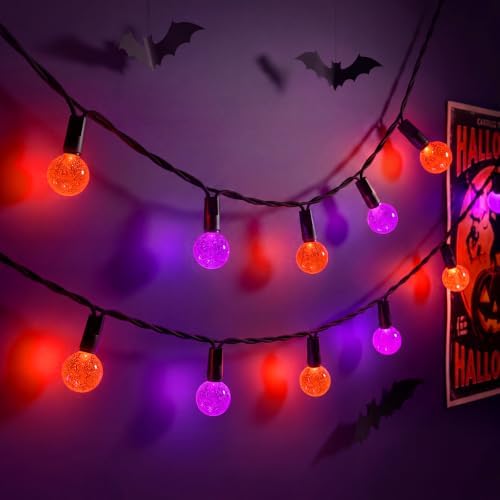 Orange Purple Halloween String Light, 26FT 50LED Globe Lights Plug in by Hcorusun