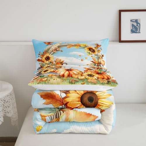 Full Size Thanksgiving Comforter Set Sunflower Accessories Bedding, Kids Fall Decorations for Home Bedding Comforter Sets Autumn Decorations Fall Leaves Duvet Insert 3Pcs for Boys Girls Adults - Image 5