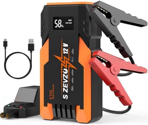 S ZEVZO ET05 Jump Starter 5000A Portable Car Jump Starter Battery Pack (7.2L Gas/ 5.5L Diesel), 51.8Wh 12V Jump Box with USB Ports, LCD Display and 3 Modes Flashlight by SZEVZO