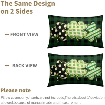 St Patricks Day Pillow Covers 12x20 Set of 2 Shamrock Clover Dark Green Throw Pillow Covers Spring Pillowcase Linen Farmhouse Decorative Buffalo Plaid Cushion Case Couch for Indoor Home Decor - Image 6