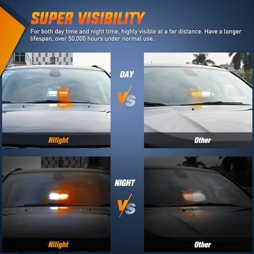Nilight Emergency Strobe Lights Windshield Hazard Warning Safety Flash with Suction Cups Super Bright LED Light Amber White for Police Enforcement Firefighters Vehicle Truck