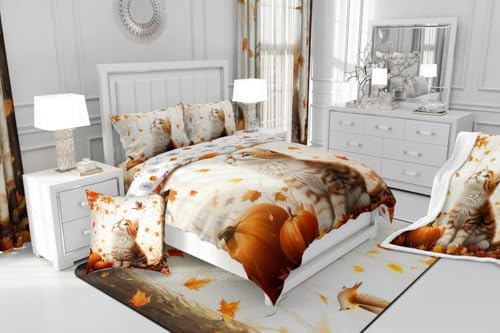 Erosebridal Kids Cat Toddler Size Comforter Cover, Fall Harvest Bedding Set for Girls Boys Teens Room Decor, Autumn Fall Maple Leaf Duvet Cover Bird Rustic Farmhouse Bed Cover with 1 Pillow Case - Image 7
