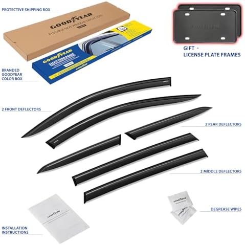 Goodyear Shatterproof Window Deflectors for Hyundai Santa Fe 2019-2023, Tape-on Rain Guards, Window Visors, Vent Deflector Visor, Car Accessories, 6 pcs. - GY008792