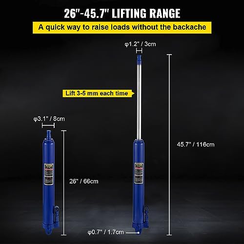 VEVOR Hydraulic Long Ram Jack, 8 Tons/17363 lbs Capacity, with Single Piston Pump and Clevis Base, Manual Cherry Picker w/Handle, for Garage/Shop Cranes, Engine Lift Hoist, Blue - Image 3