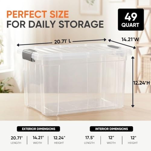 Superio Clear Storage Boxes with Lids, 49 Quart Plastic Container Bins for Organizing, Stackable Crates, BPA Free, Non Toxic, Odor Free, Organizers for Home, Office and Dorm, 4 Pack - Image 3