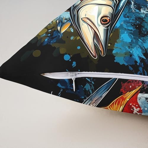 Manfei Fishing Reversible Print Pillow Covers 18"x18" Pack of 2,Lodge Bass Fish Rustic Lake Animal Throw Cushion Covers,Red Blue American Flag Hippie Graffiti Couch Pillow Covers - Image 5