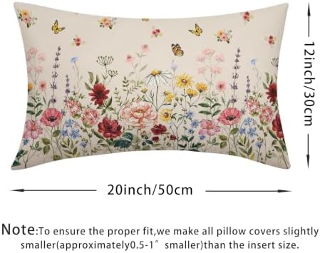 Spring Floral Pillow Covers 12x20 Set of 2 Green Garden Plant Butterfly Throw Pillows Covers Springtime Watercolor Decorative Farmhouse Cushion Case for Room Couch Sofa - Image 4