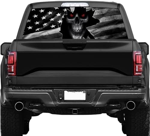 Skull American Flag Rear Window Decal for Truck,Black Flag Skull Truck Rear Window Decal,American Flag Decals for Truck Car SUV (Skull,65x17in)