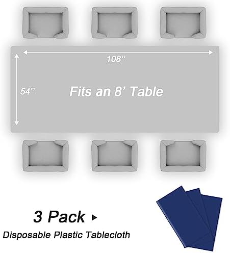 QIKSION 3 Pcs Navy Blue Plastic Tablecloth Dark Blue Table Cloth Disposable - Image 5